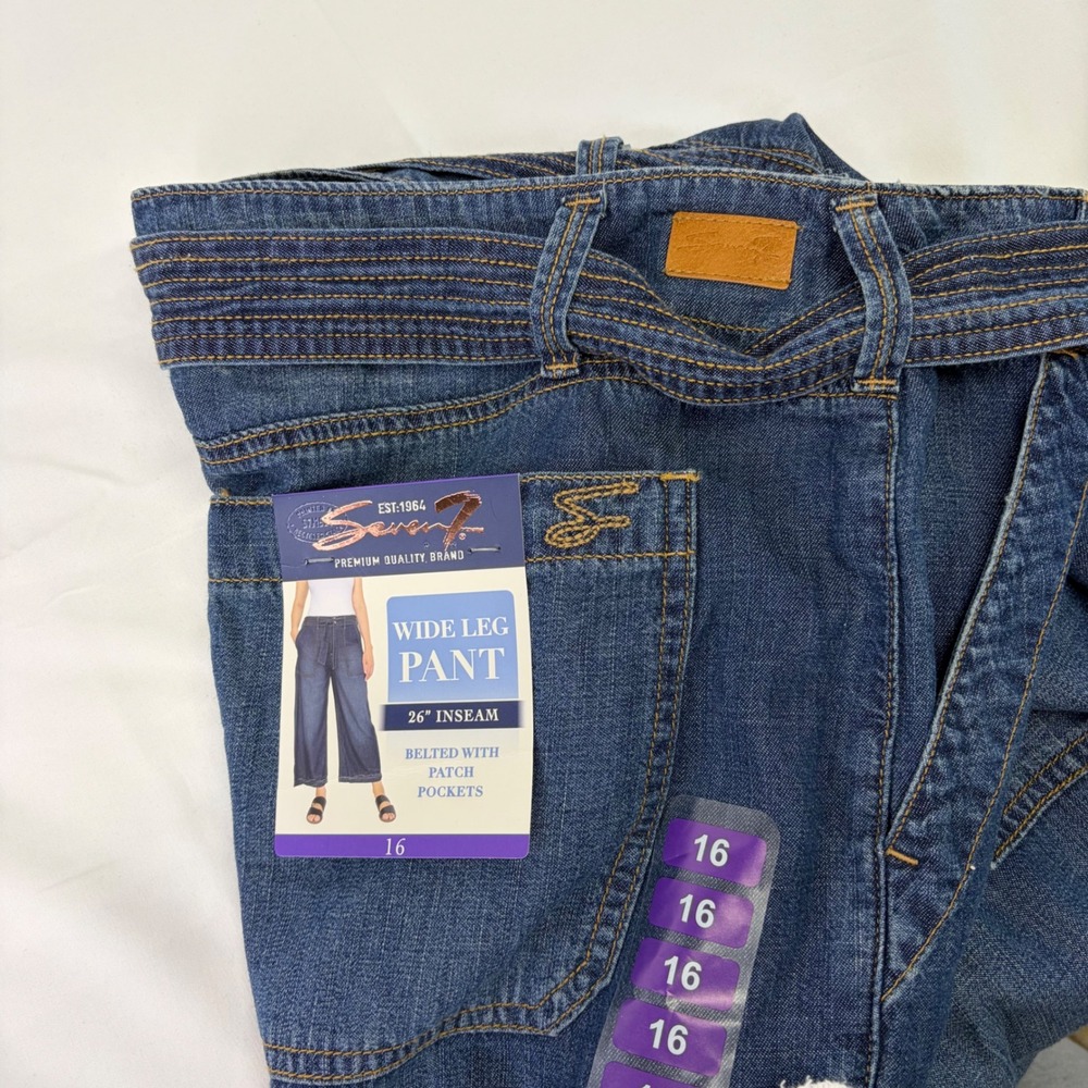 NWT Seven 7 Wide Leg Denim Pants Sz 16 Plus Size Patch Pockets Cropped Seven7 - Picture 8 of 11